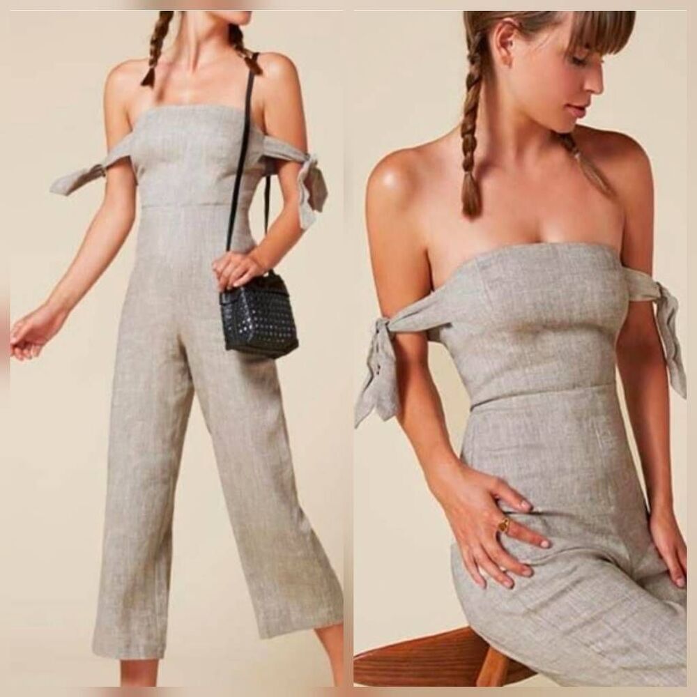 Reformation Amara Linen Feel Cropped Jumpsuit Sz. 2